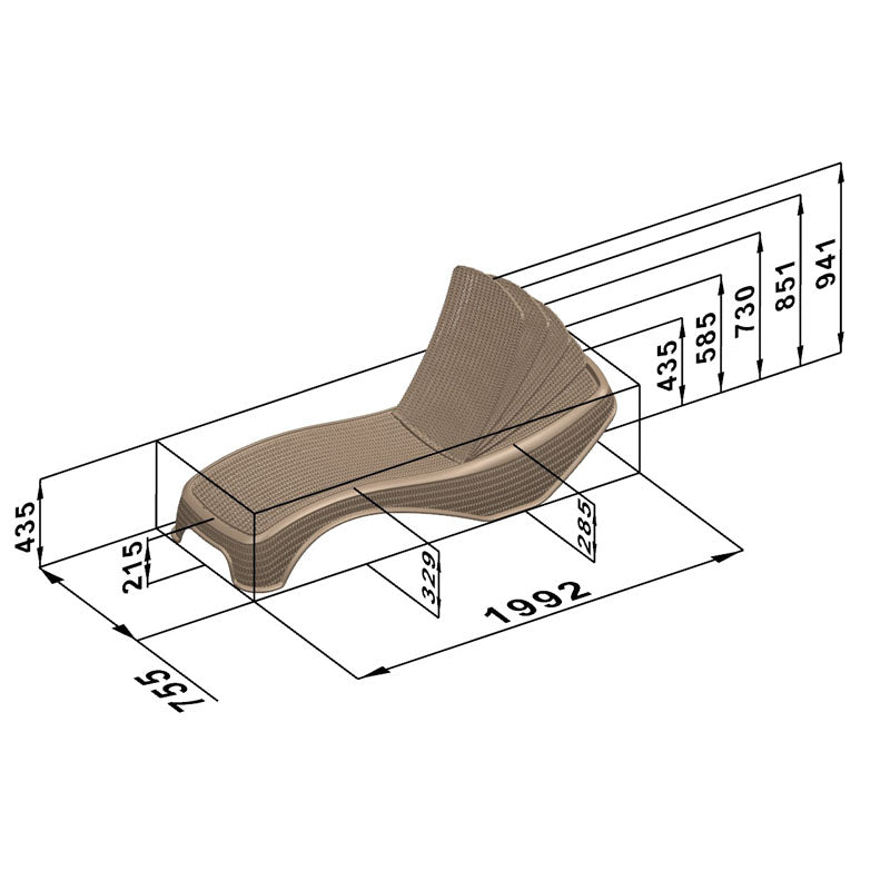Cama de playa reclinable Newport plástica ratán chocolate 75 x 43 x 199 cm Basic Living