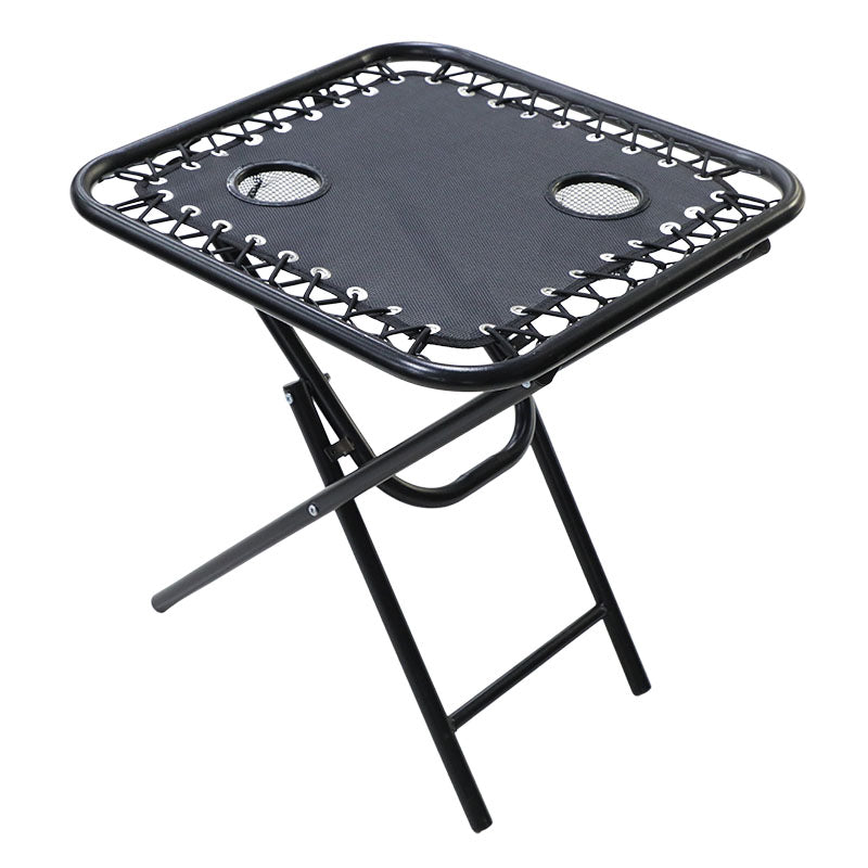 Mesa auxiliar de acero y textileno plegable con 2 portavasos