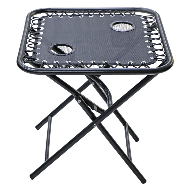 Mesa auxiliar de acero y textileno plegable con 2 portavasos
