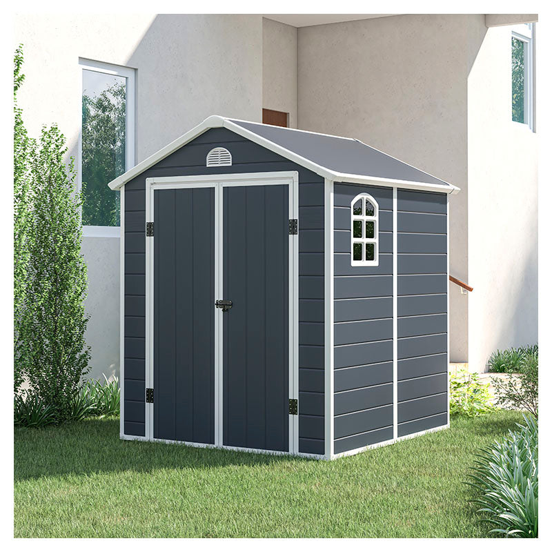 Plastic outdoor storage shed 190 x 192 x 226 cm matte grey with white Basic Living