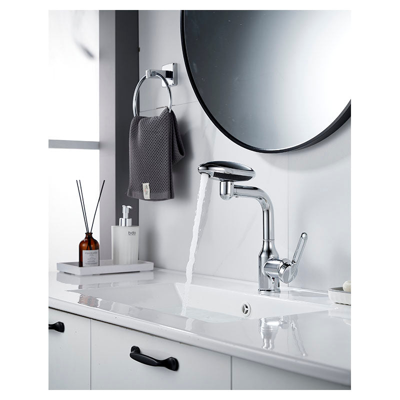 Low-neck chrome single-lever basin faucet