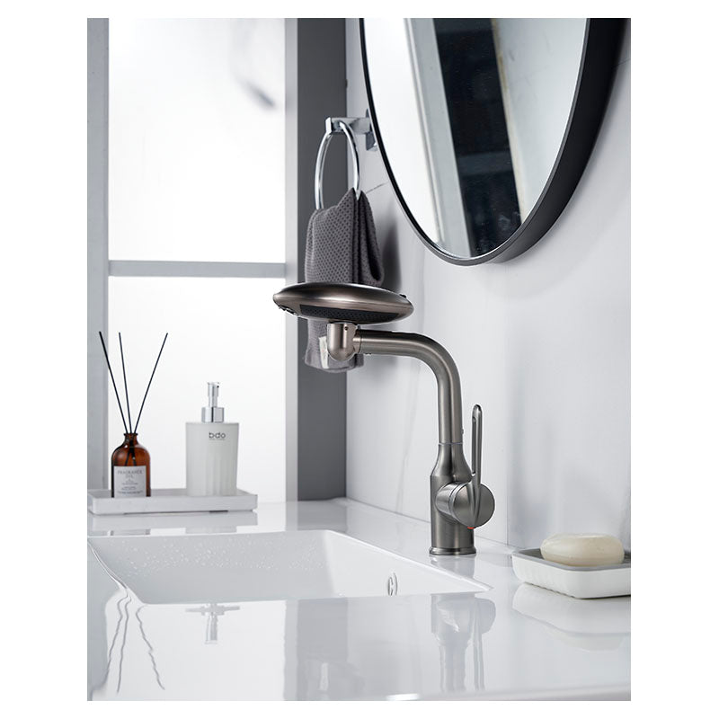 Low-profile single-handle lavatory faucet gunmetal