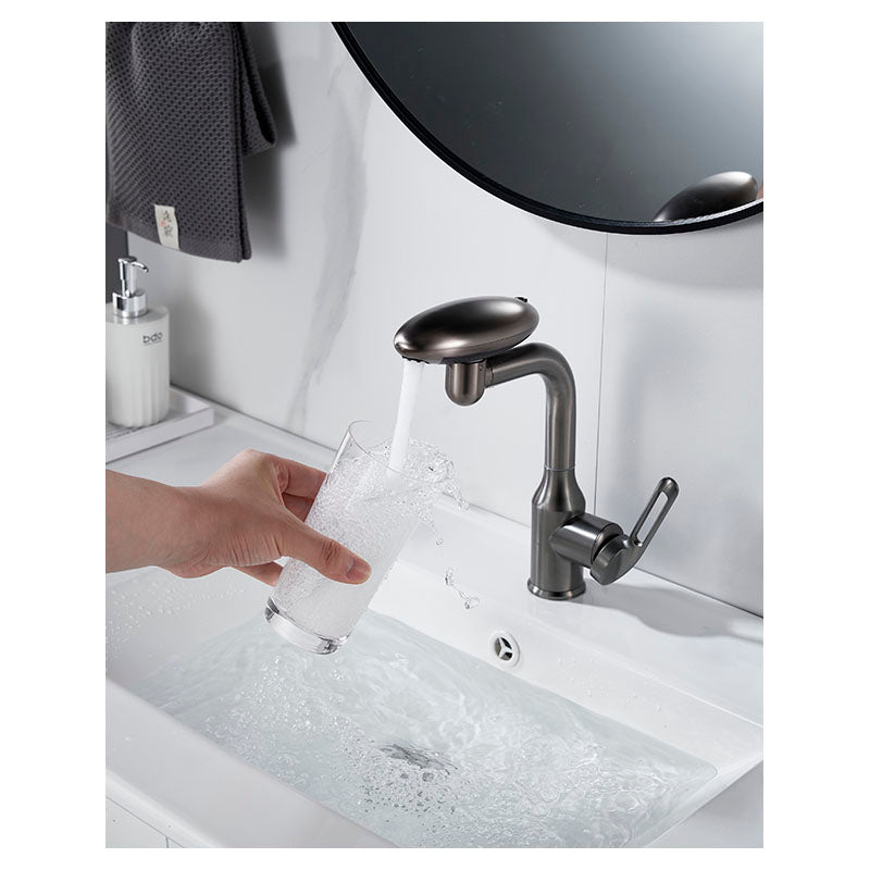 Low-profile single-handle lavatory faucet gunmetal