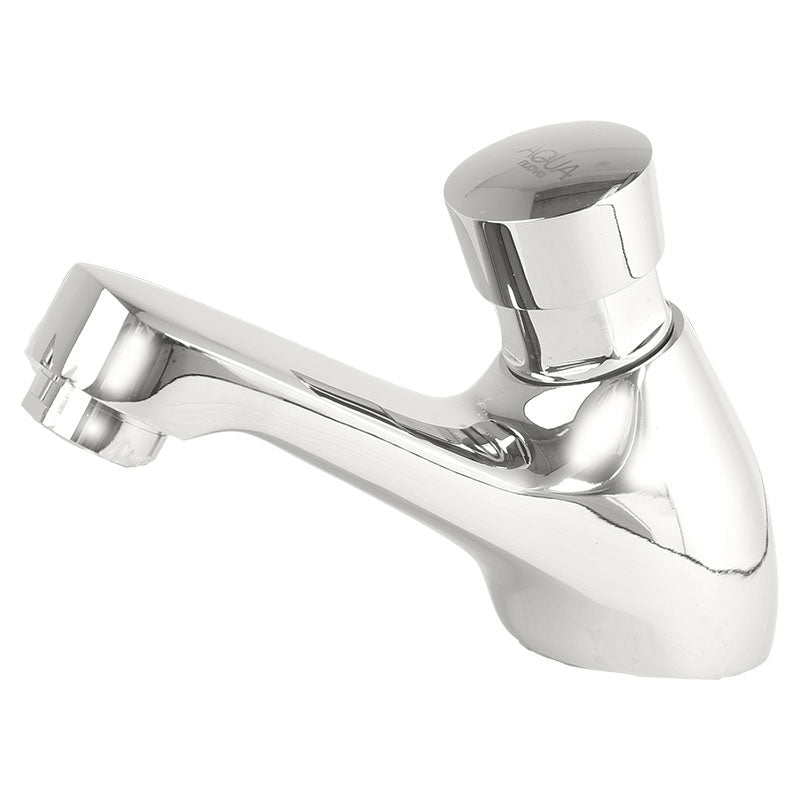 Grifo lavamanos monomando cuello bajo cromado tipo push agua fría