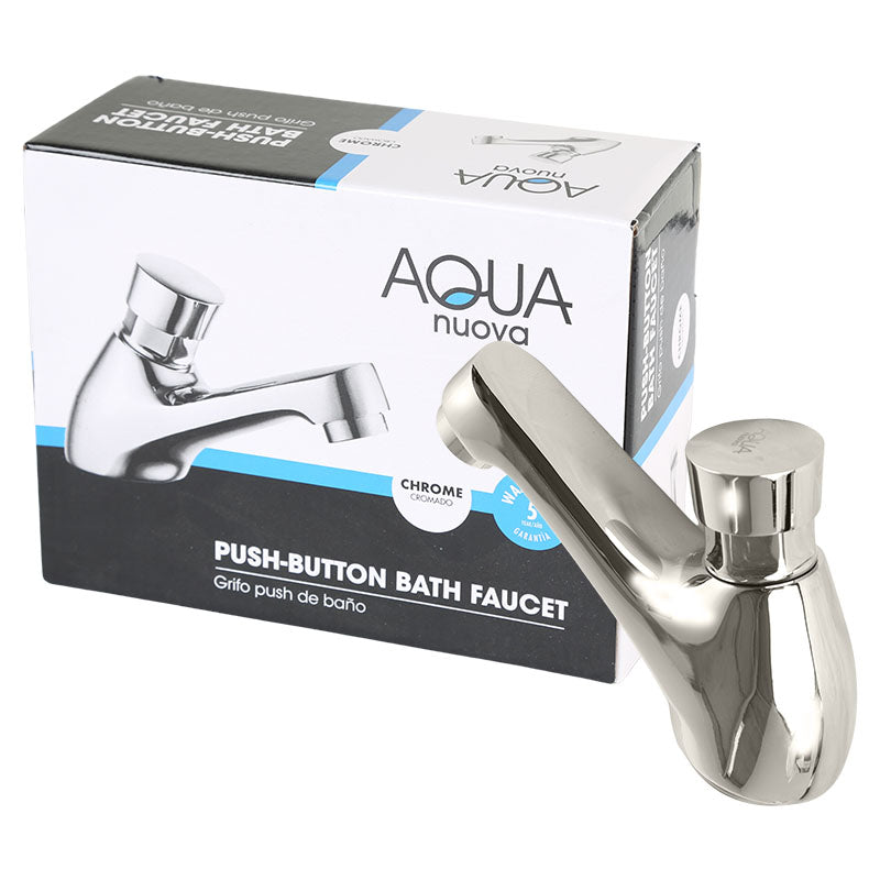 Grifo lavamanos monomando cuello bajo cromado tipo push agua fría