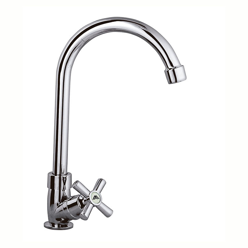 Single-lever high-neck bathroom faucet, satin silver finish
