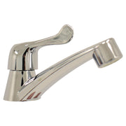 Classic single-handle bathroom faucet, straight spout, chrome-plated lever style