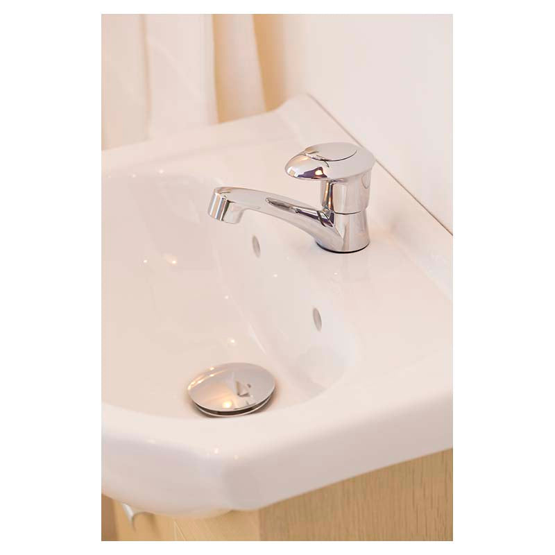Chrome bathroom sink faucet, low-neck, single-lever
