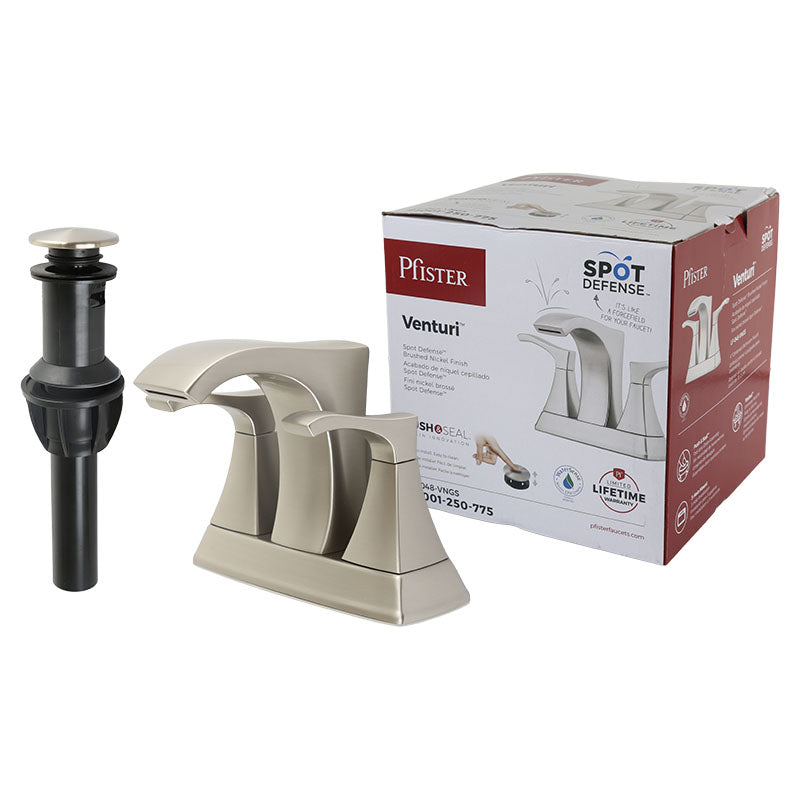 Venturi 4" Low Arc Two-Handle Bathroom Faucet, Spot Defense Brushed Nickel