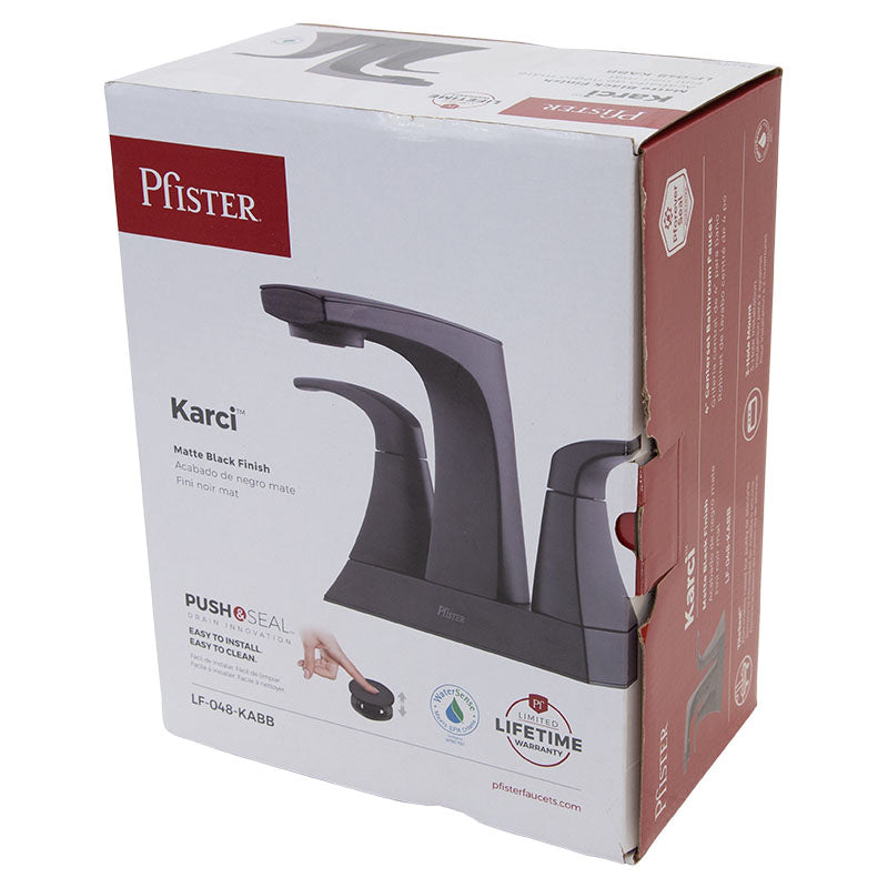 Grifo lavamanos 4" cuello bajo Karci negro mate dos mandos
