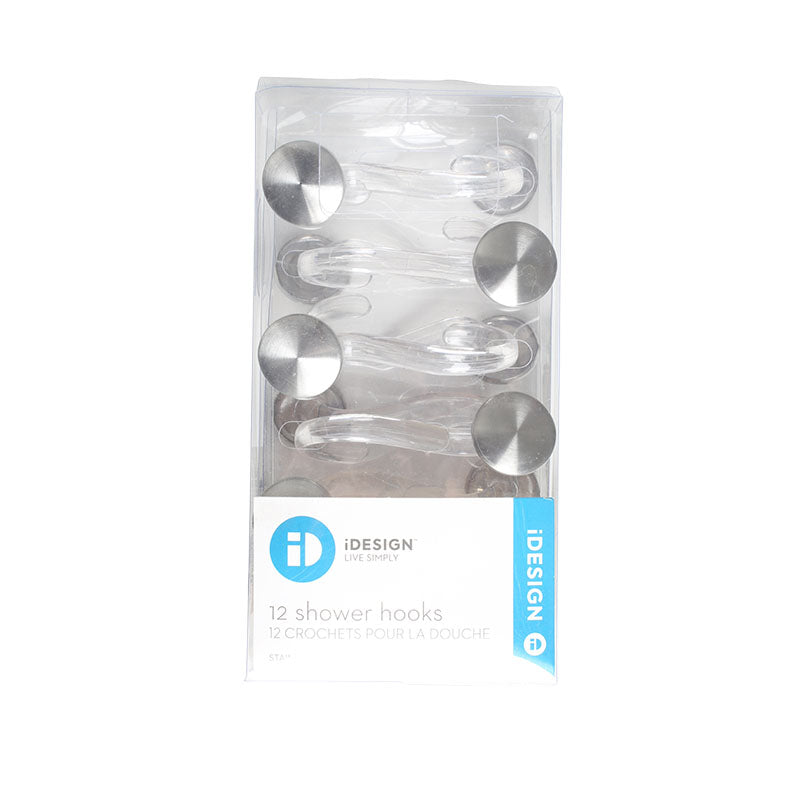 Set 12 ganchos para cortina baño plástico y metal cromo