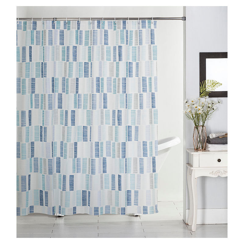 Set cortina de baño peva estampado 183 x 183 cm incluye 12 ganchos