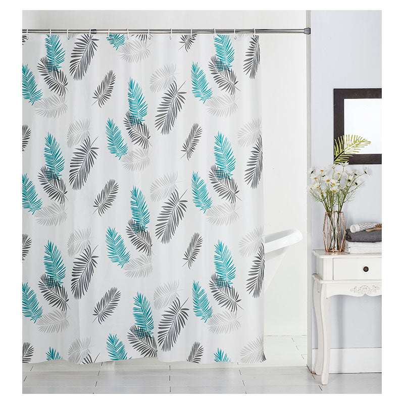 Printed Peva shower curtain set with leaves 183 x 183 cm includes 12 hooks