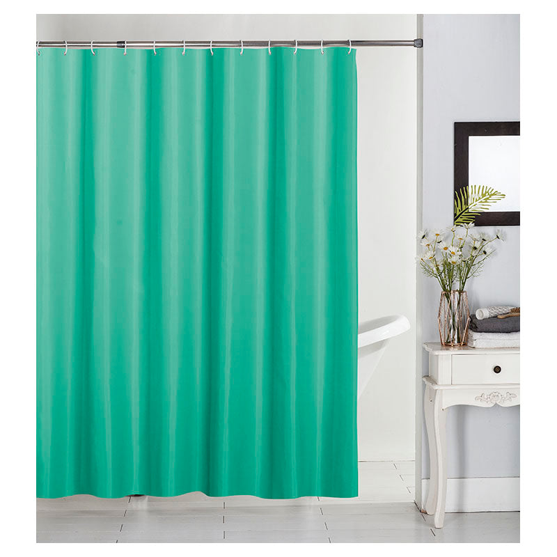 Set cortina de baño poliéster aqua 183 x 183 cm incluye 12 ganchos