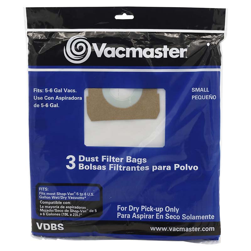 Paquete de 3 bolsas para aspirar polvo capacidad 5 a 6 gal