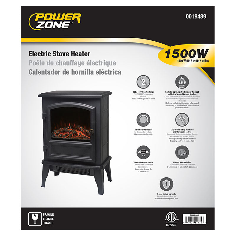 120V 750-1500W Power Zone Electric Fireplace Style Room Heater