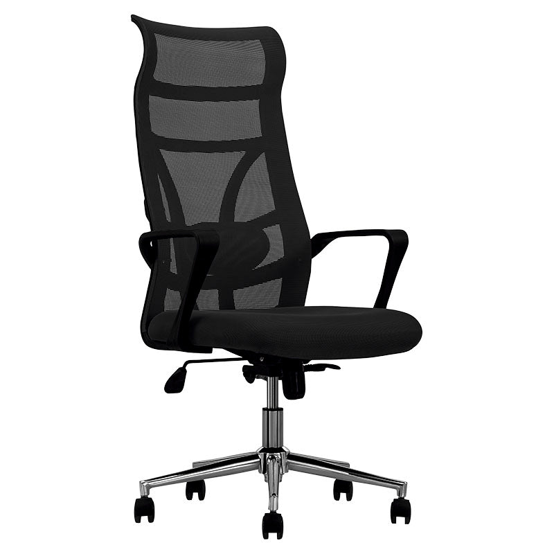 Silla ejecutiva negra con base metálica