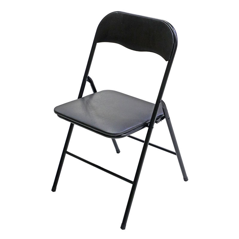 Black vinyl and metal folding chair, 100 kg capacity