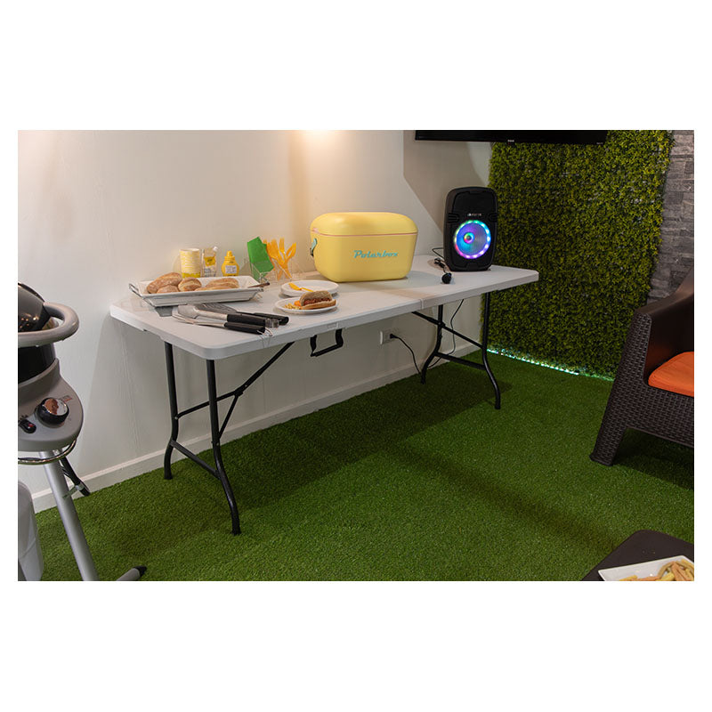 White rectangular folding table 72.5 x 74 x 180 cm capacity 90 kg