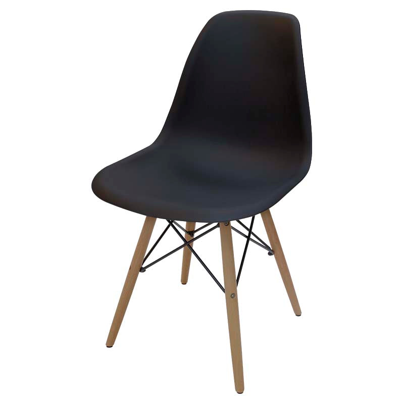 Silla decorativa Eiffel plástico base madera haya negro soporta 150 kg