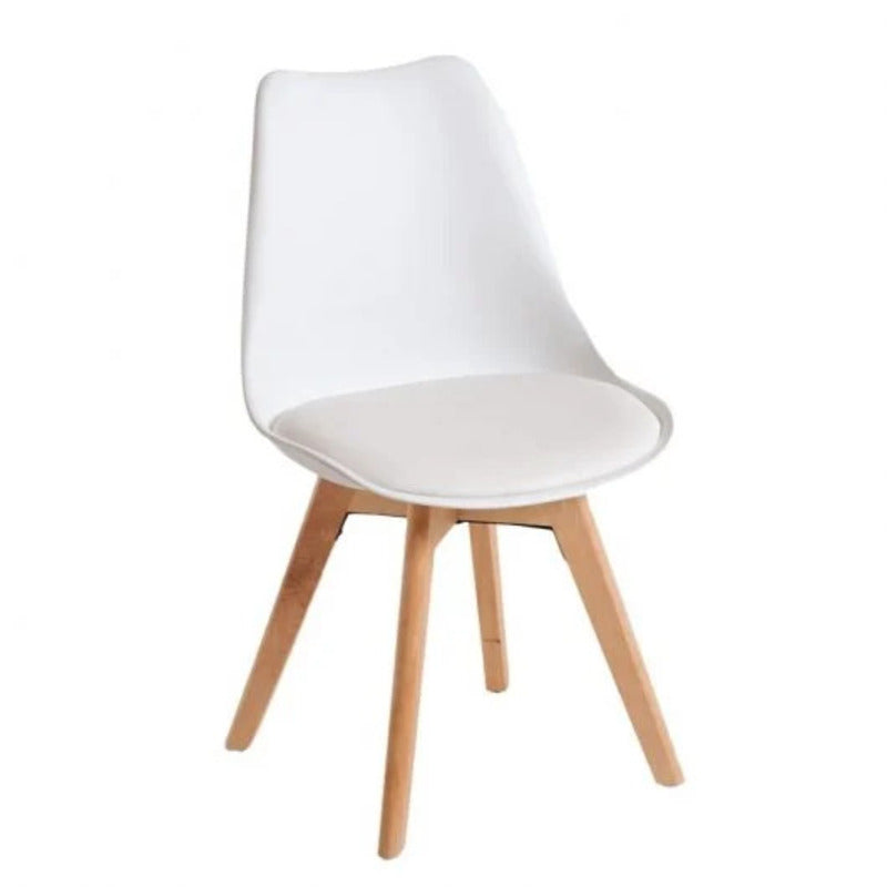 Silla eiffel mate blanca de plástico y madera 51 x 46 x 82 cm