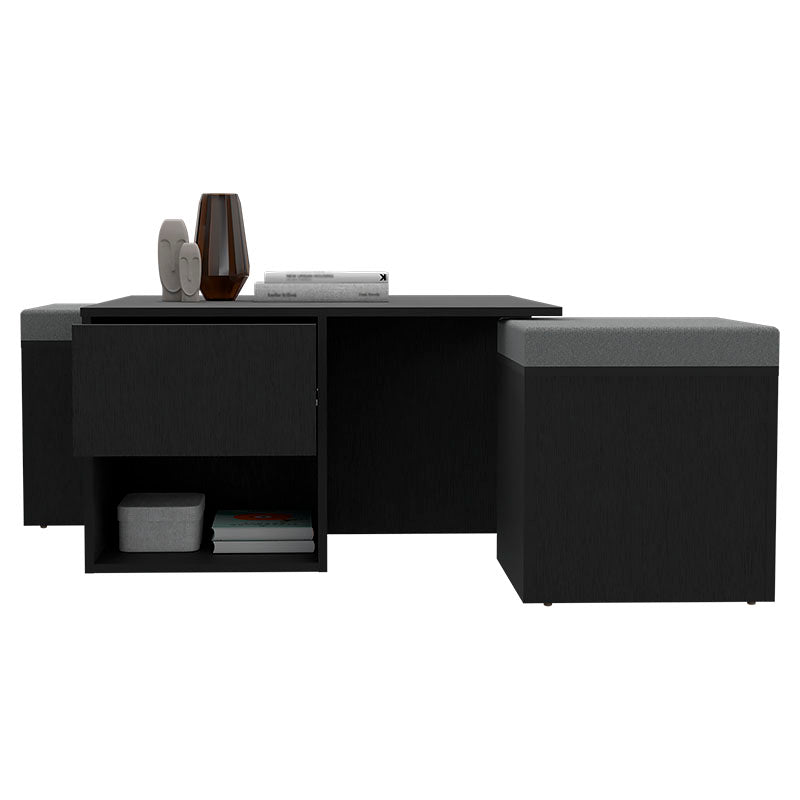 Mesa de centro lucien melamina wengué 45 x 80 x 80 cm incluye bancos