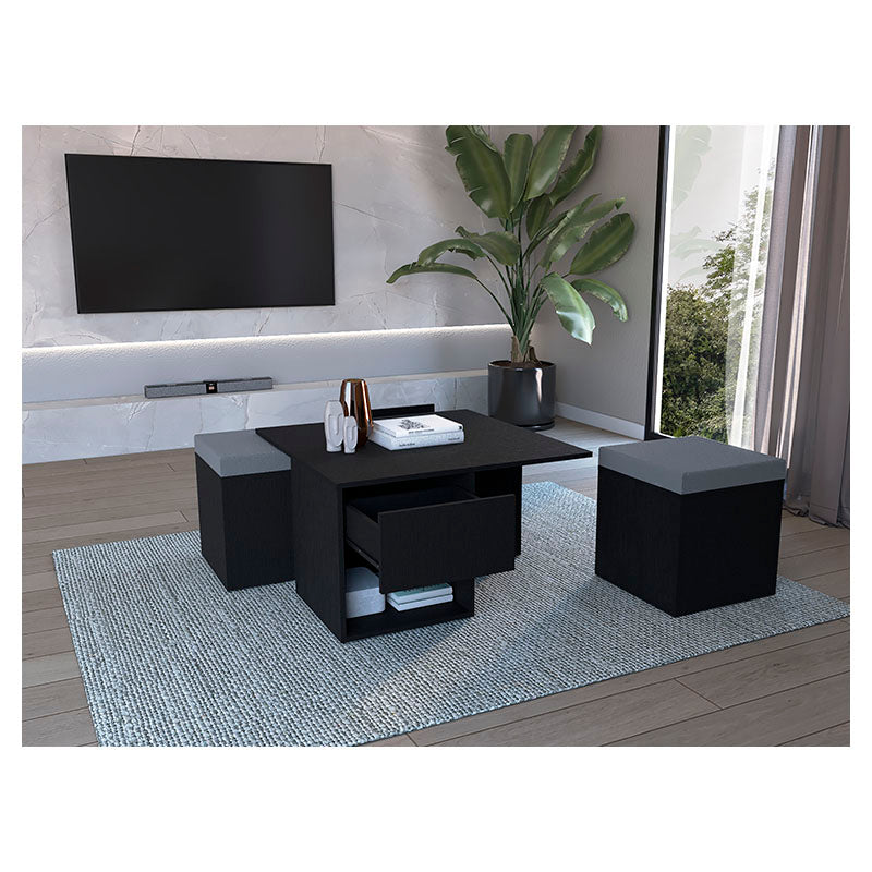 Mesa de centro lucien melamina wengué 45 x 80 x 80 cm incluye bancos