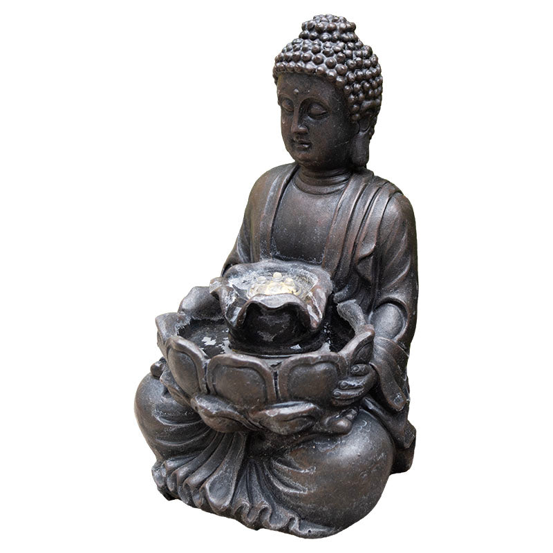 Fuente decorativa buda con flor verde salvia 15.3 x 17 x 27 cm