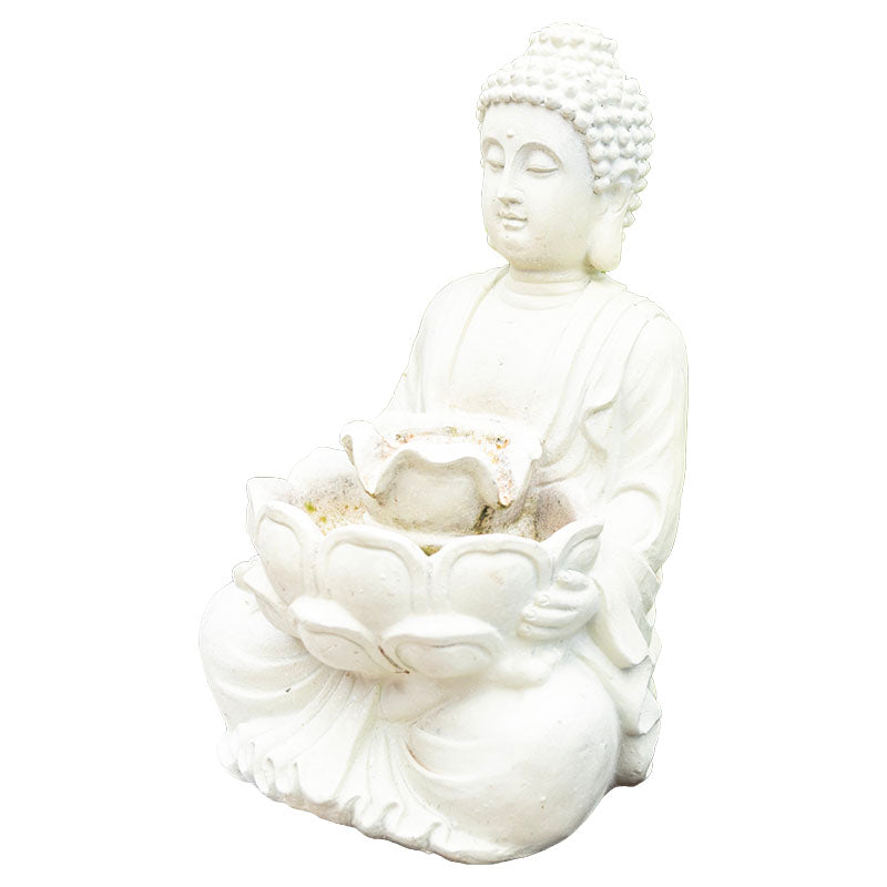 Fuente decorativa buda con flor verde salvia 15.3 x 17 x 27 cm