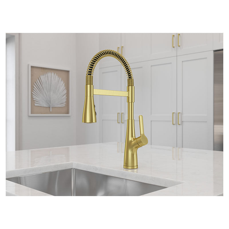 Grifo cocina monomando cuello resorte Neera Culinary oro cepillado