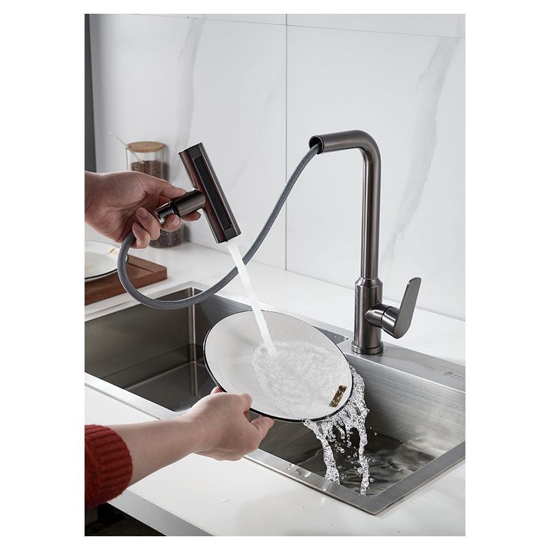 High-neck single-lever pull-out gunmetal kitchen faucet