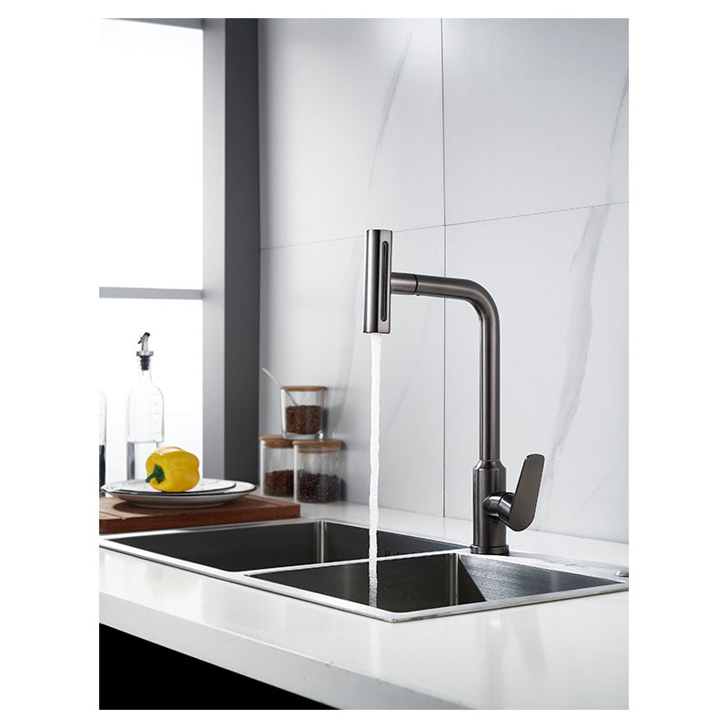 High-neck single-lever pull-out gunmetal kitchen faucet