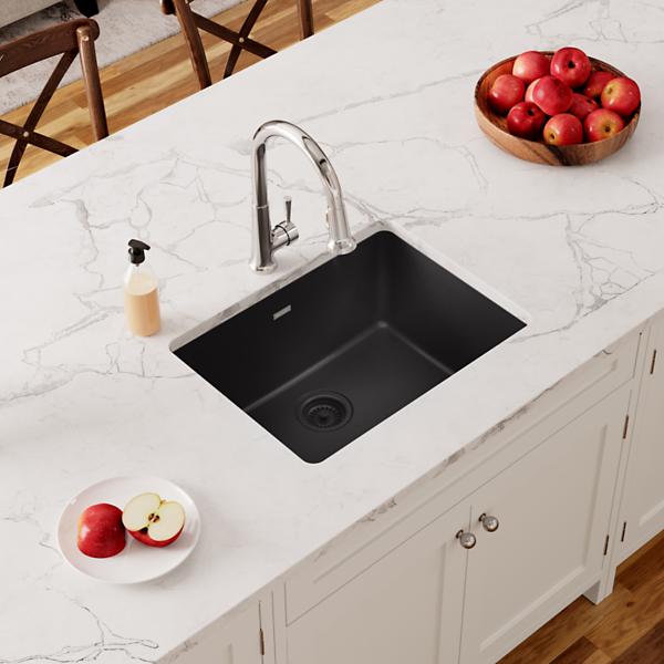 Marme Black Quartz Undermount Sink 50 x 50 x 30 Glossy