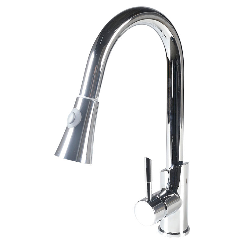 Grifería para fregadero monomando cuello cisne plateado cromado