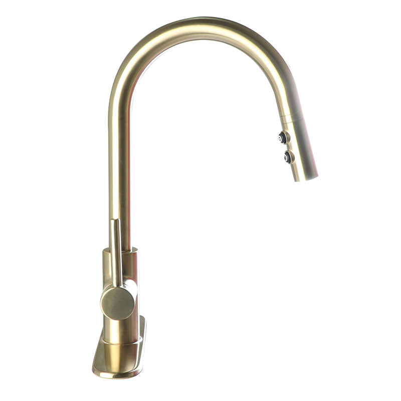 Grifo cocina cuello ganso oro cepillado monomando