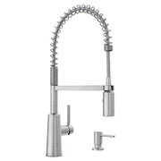 Grifo de cocina Nori extensible níquel cepillado con dispensador de jabón