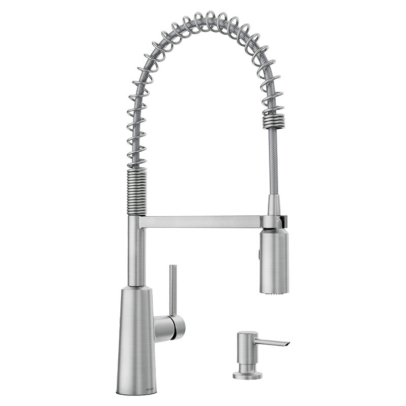 Grifo de cocina Nori extensible níquel cepillado con dispensador de jabón