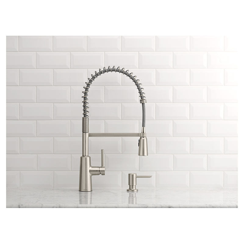 Grifo de cocina Nori extensible níquel cepillado con dispensador de jabón