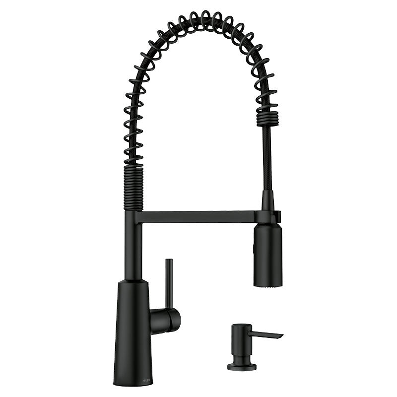 Grifo monomando con dispensador de jabón extensible negro
