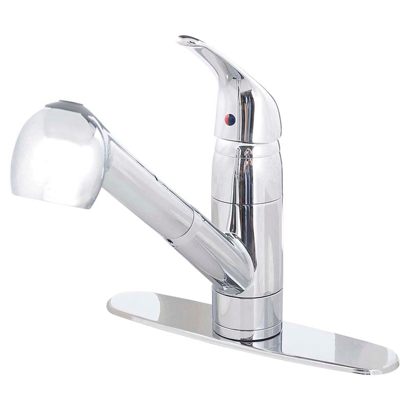 Polished chrome single-lever kitchen faucet with straight spout