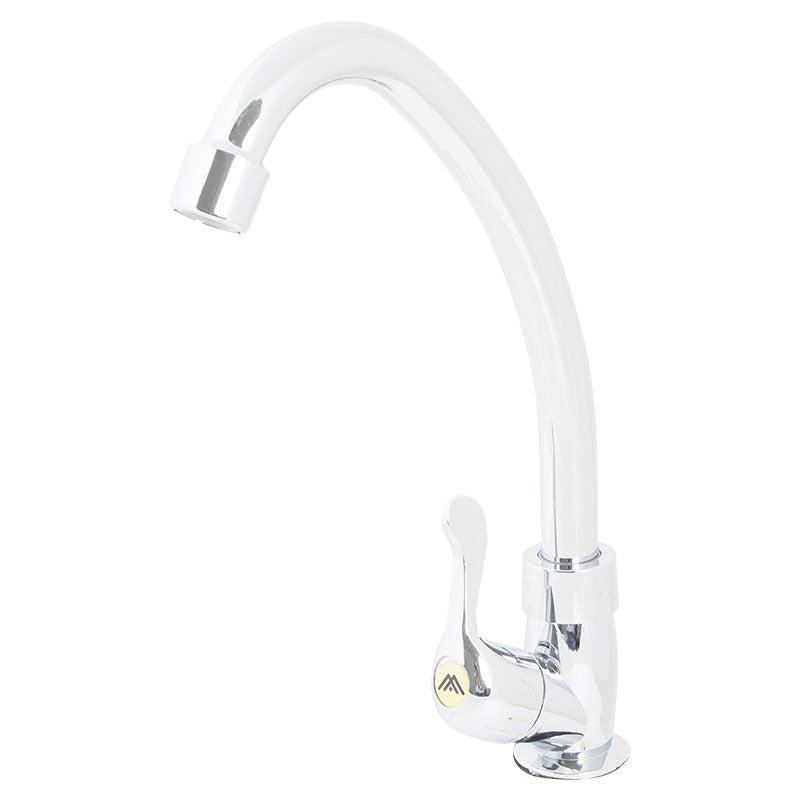 Single-handle low-arc chrome plated kitchen faucet