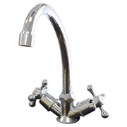 Low-spout chrome-plated dual-handle sink faucet