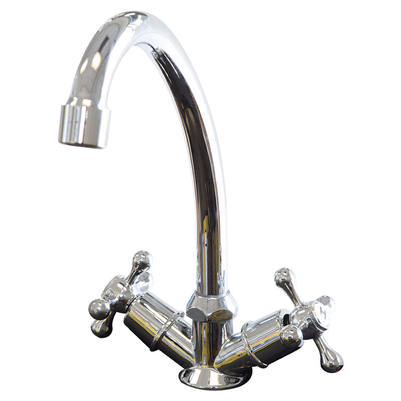 Low-spout chrome-plated dual-handle sink faucet