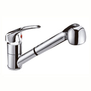 Single-lever low-neck pull-out sink faucet, chrome plated