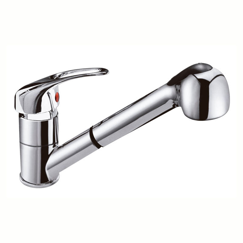 Grifería para fregadero monomando cuello bajo extensible plateado cromado