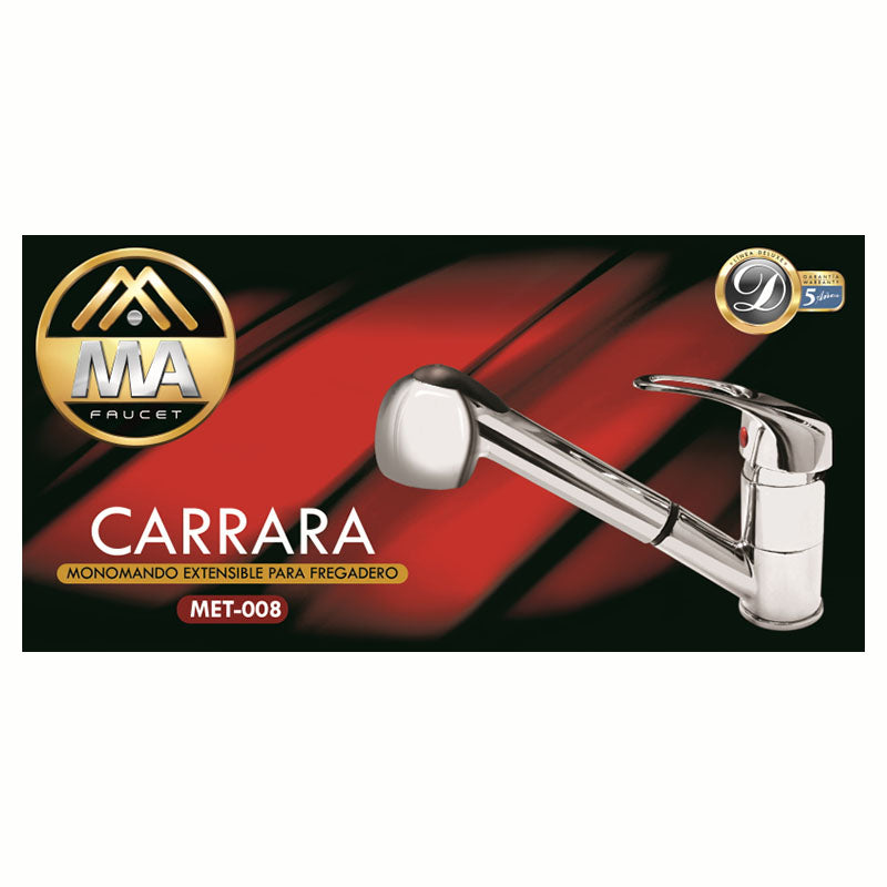 Grifería para fregadero monomando cuello bajo extensible plateado cromado