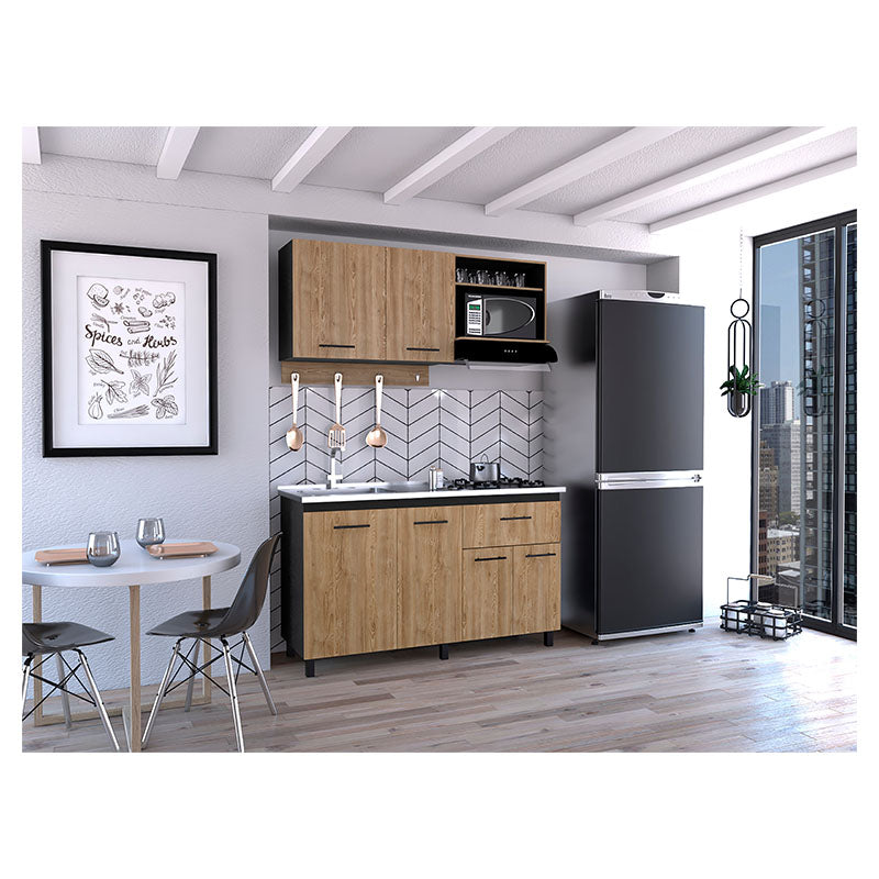 Kit de cocina Alani 150 cm wengué y miel incluye fregadero y cocina de gas incorporada