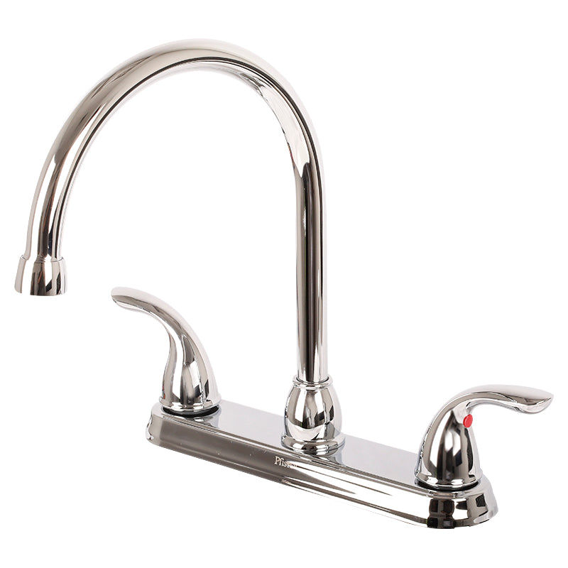 Grifo cocina 8" cuello ganso Pfirst Series acero inoxidable dos mandos