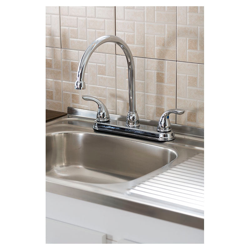 Grifo cocina 8" cuello ganso Pfirst Series acero inoxidable dos mandos