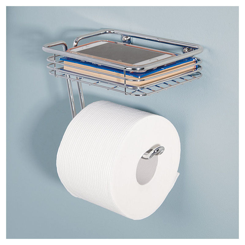 Satin Chrome Wall Mounted Toilet Paper Holder with Tray